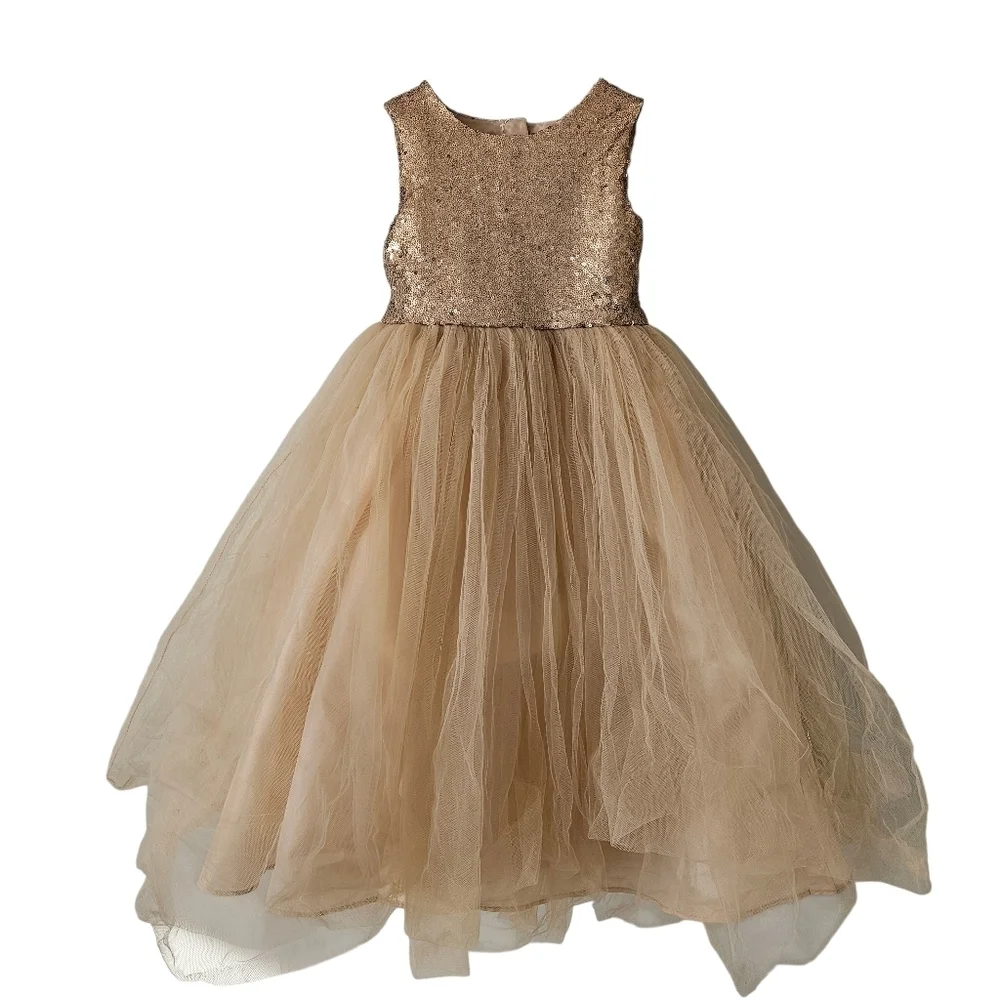 Amazon Sequin Tulle Girls Flower Girl Semi Formal Dress Size 4